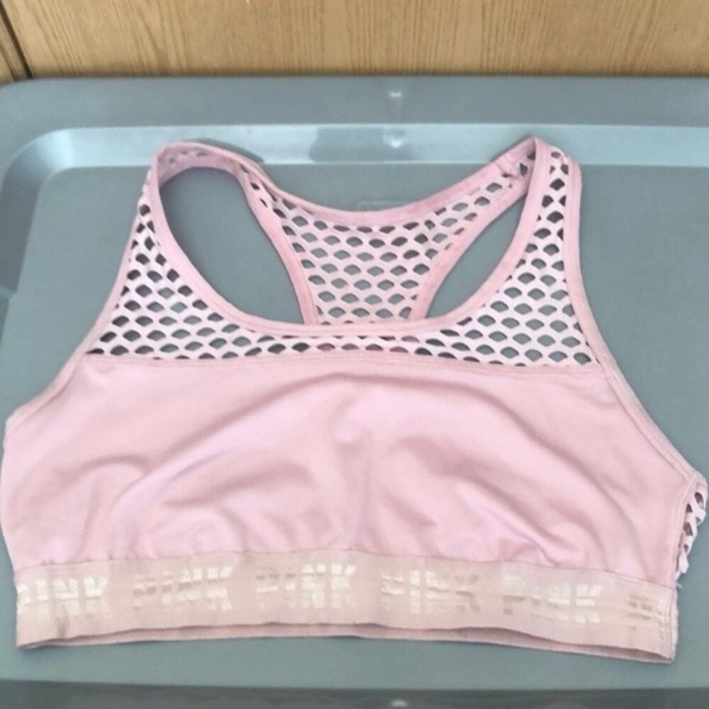 PINK Victoria's Secret Pale Pink Mesh-Back Racerback Sports Bra